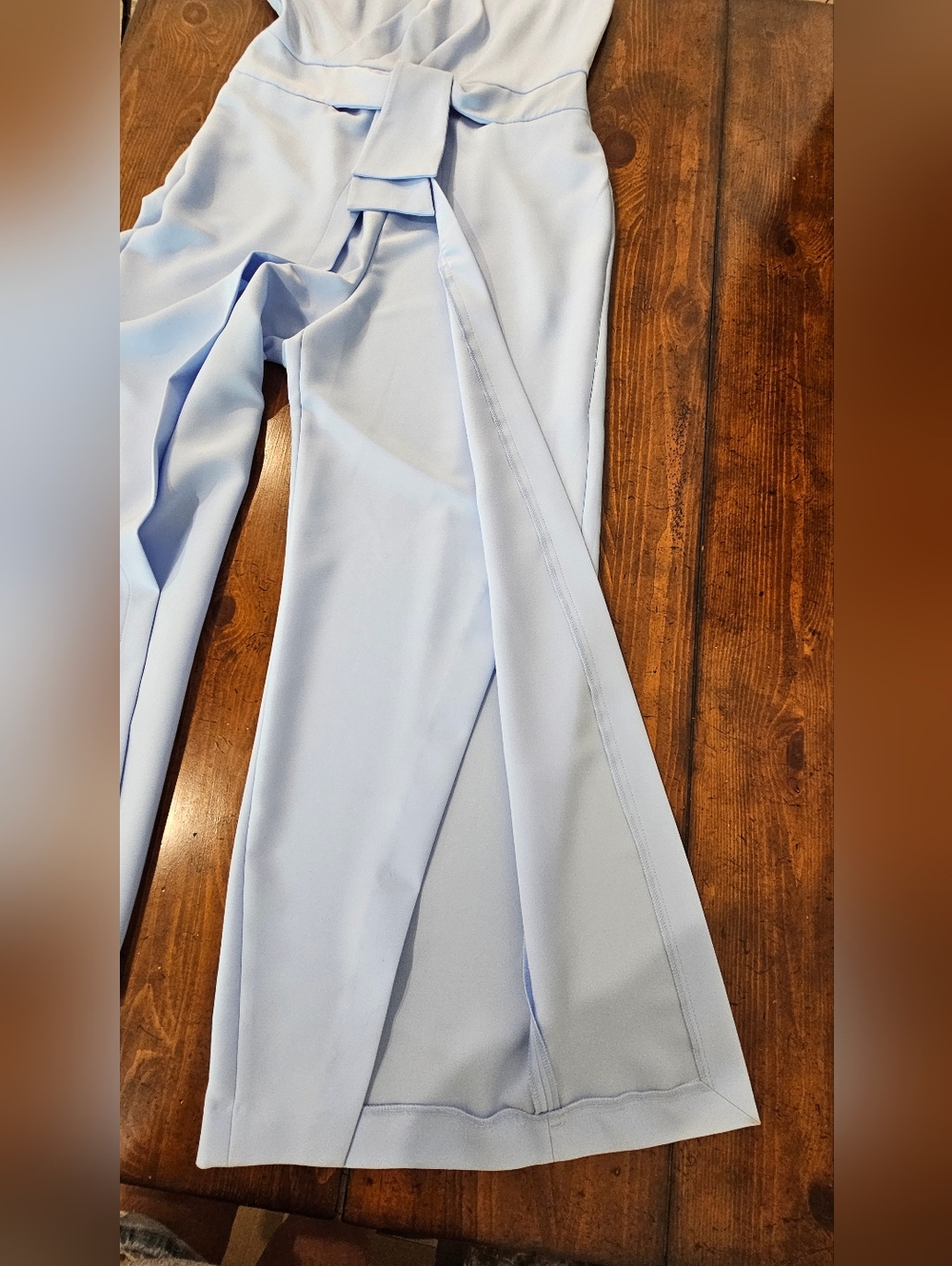 Asymmetrical Icy Blue One-Shoulder Jumpsuit w/Waist Tie Slit Legs Women's Sz 12 - Picture 6 of 12